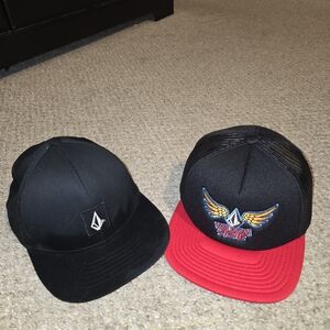 Boys Volcom Black and Red Caps with Logo and Embroidery